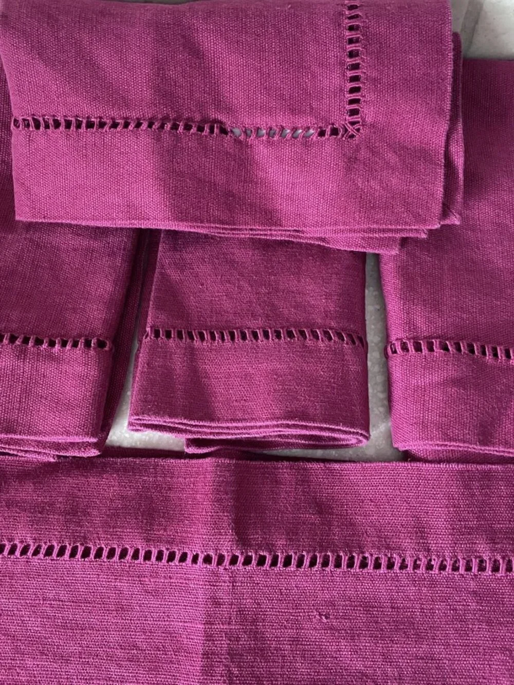 Williams Sonoma SET of 4 EACH 100% Hemp Stitch Napkins Placemats RED Cranberry